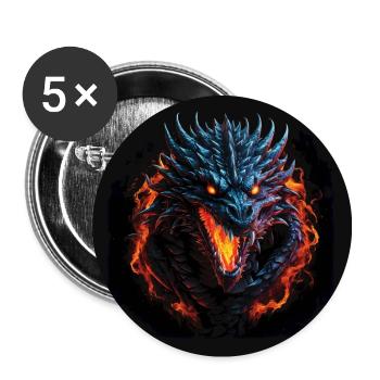 Feuerspeiender Drache mit glühenden Augen - Buttons groß 56 mm (5er Pack) - Weiß - Vorne