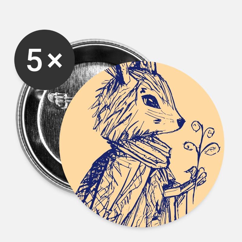 Un lapin énigmatique offrant une fleur - Lot de 5 grands badges (56 mm) - blanc