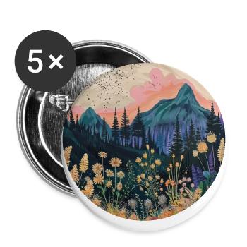 Boho, Flowers, Mountains, Landscape, Nature, Trees - Buttons large 2.2''/56 mm (5-pack) - white - Front
