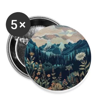Boho, Flowers, Mountains, Landscape, Nature, Trees - Buttons large 2.2''/56 mm (5-pack) - white - Front