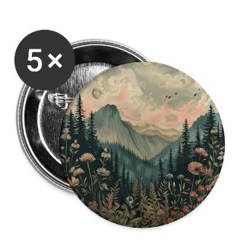 Boho, Flowers, Mountains, Landscape, Nature, Trees - Buttons large 2.2''/56 mm (5-pack) - white - Front