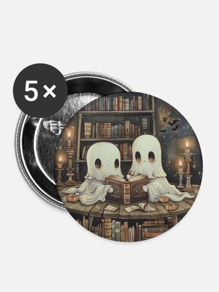 Geister Lesen Buch bibliothek - Buttons groß 56 mm (5er Pack) - Weiß