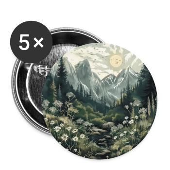 Boho, Flowers, Mountains, Landscape, Nature, Trees - Buttons large 2.2''/56 mm (5-pack) - white - Front