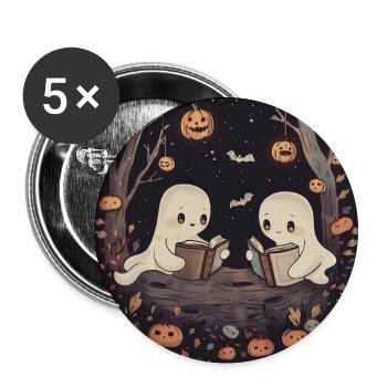 Ghosts, Reading, Book, Library, Halloween - Buttons large 2.2''/56 mm (5-pack) - white - Front