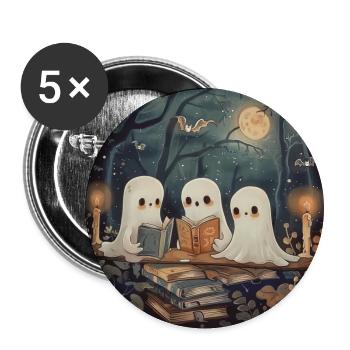Ghosts, Reading, Book, Library, Halloween - Buttons large 2.2''/56 mm (5-pack) - white - Front