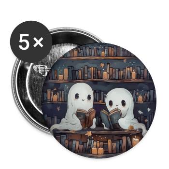 Geister, Lesen, Buch, bibliothek, Halloween - Buttons groß 56 mm (5er Pack) - Weiß - Vorne