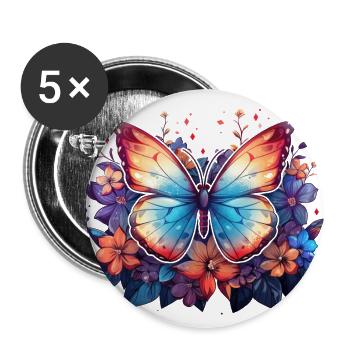 Butterfly, Flowers, Spring, Nature - Buttons large 2.2''/56 mm (5-pack) - white - Front