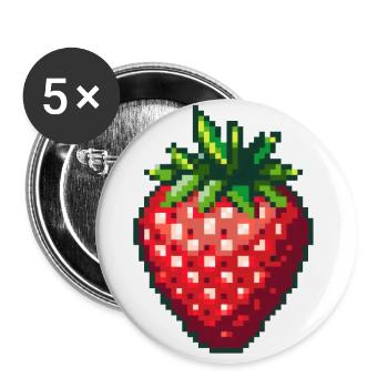 Pixel Erdbeere Sommer Frucht - Buttons groß 56 mm (5er Pack) - Weiß - Vorne