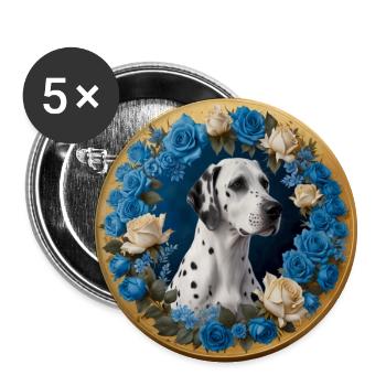 Dalmatian and blue roses - Buttons large 2.2''/56 mm (5-pack) - white - Front