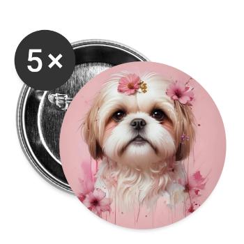 Shih Tzu Rose - Lot de 5 grands badges (56 mm) - blanc - Devant
