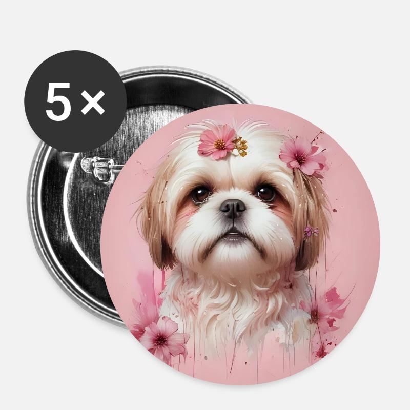 Shih Tzu Pink - Buttons large 2.2''/56 mm (5-pack) - white