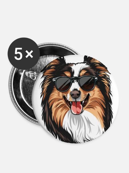 Collie, Langhaarcollie , hund, Sonnenbrille, somme - Buttons groß 56 mm (5er Pack) - Weiß