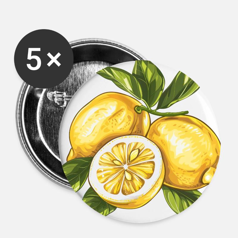 Zitronen Lemon - Buttons groß 56 mm (5er Pack) - Weiß
