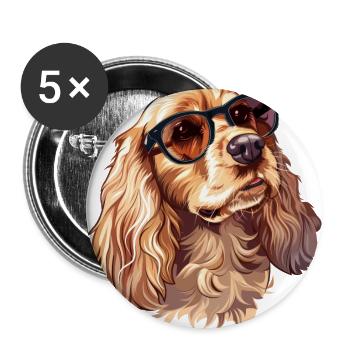 Cocker Spaniel, Hund, Sonnenbrille, Sommer - Buttons groß 56 mm (5er Pack) - Weiß - Vorne