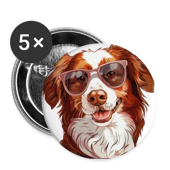 Epagneul Breton, Brittany dog, hund, Sonnenbrille, - Buttons groß 56 mm (5er Pack) - Weiß - Vorne