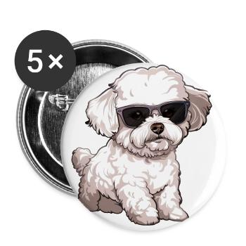 Bichon Frise, Bichon Frisé, Chien, Lunettes De Soleil - Lot de 5 grands badges (56 mm) - blanc - Devant