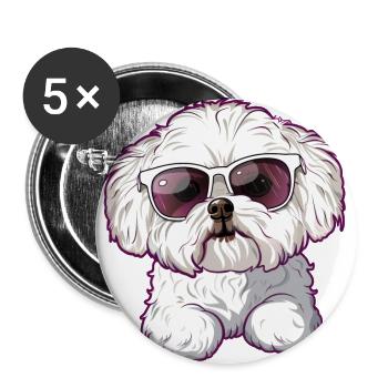 Bichon Frisé, Bichon Frise, Chien, Lunettes De Soleil - Lot de 5 grands badges (56 mm) - blanc - Devant