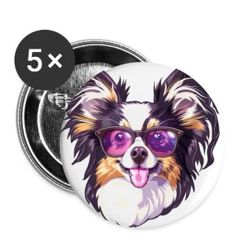 Kontinentaler Zwergspaniel Papillon - Buttons groß 56 mm (5er Pack) - Weiß - Vorne