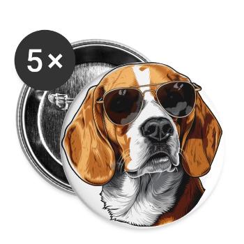 Beagle, Dog, Sunglasses, Summer - Buttons large 2.2''/56 mm (5-pack) - white - Front
