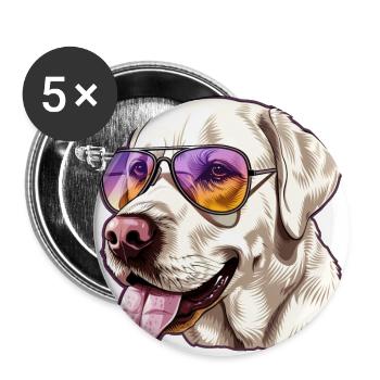 Labrador Retriever, Dog, Sunglasses, Summer - Buttons large 2.2''/56 mm (5-pack) - white - Front
