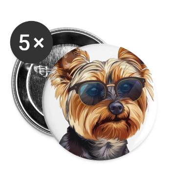 Yorkshire Terrier, Dog, Sunglasses, Summer - Buttons large 2.2''/56 mm (5-pack) - white - Front