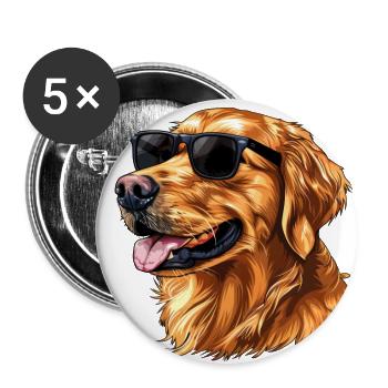 Golden Retriever, Dog, Sunglasses, Summer - Buttons large 2.2''/56 mm (5-pack) - white - Front