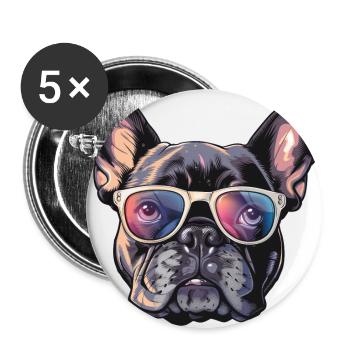 Französische Bulldogge, Frenchie, French Bulldog, - Buttons large 2.2''/56 mm (5-pack) - white - Front