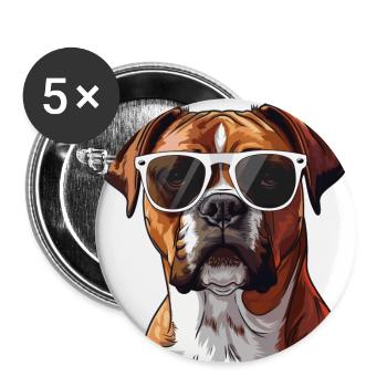 Deutscher Boxer, Hund, Sonnenbrille, Sommer - Buttons groß 56 mm (5er Pack) - Weiß - Vorne