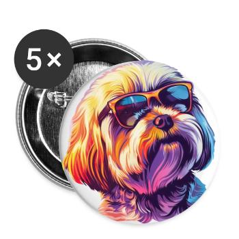 Lhasa Apso, Hund, Sonnenbrille, Sommer, geschenk - Buttons groß 56 mm (5er Pack) - Weiß - Vorne