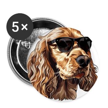 English Cocker Spaniel, Dog, Sunglasses, Summer - Buttons large 2.2''/56 mm (5-pack) - white - Front