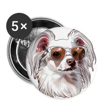 Chinesischer Schopfhund, Chinese Crested dog, Hund - Buttons groß 56 mm (5er Pack) - Weiß - Vorne