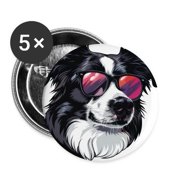 Border Collie, Dog, Sunglasses, Summer - Buttons large 2.2''/56 mm (5-pack) - white - Front