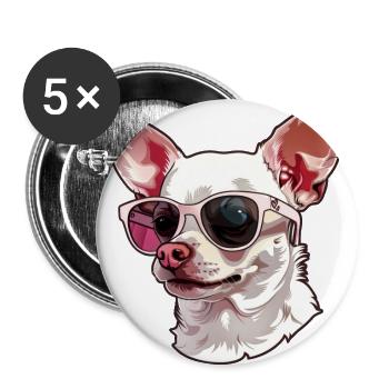Chihuahua, dog, sunglasses, summer - Buttons large 2.2''/56 mm (5-pack) - white - Front