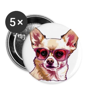 Chihuahua, dog, sunglasses, summer - Buttons large 2.2''/56 mm (5-pack) - white - Front