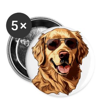 Golden Retriever, dog, sunglasses, summer - Buttons large 2.2''/56 mm (5-pack) - white - Front