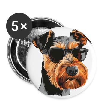 Airedale Terrier, Hund, Sonnenbrille, Sommer - Buttons groß 56 mm (5er Pack) - Weiß - Vorne
