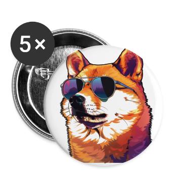 Akita, dog, sunglasses, summer - Buttons large 2.2''/56 mm (5-pack) - white - Front