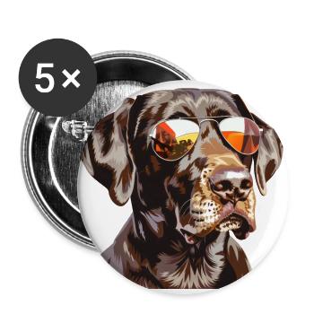 German Shorthair, chien, lunettes de soleil, été - Lot de 5 grands badges (56 mm) - blanc - Devant