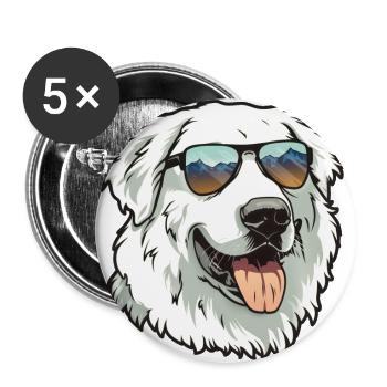 Pyrenäenberghund, Great Pyrenees, Hund - Buttons groß 56 mm (5er Pack) - Weiß - Vorne