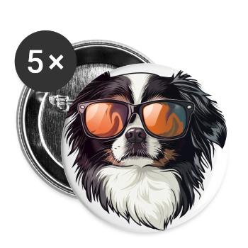 Japan chin, dog, sunglasses, summer, gift - Buttons large 2.2''/56 mm (5-pack) - white - Front