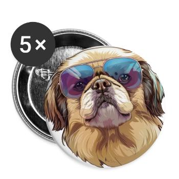 Pekingese, dog, sunglasses, summer, gift - Buttons large 2.2''/56 mm (5-pack) - white - Front
