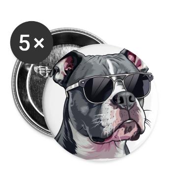 Staffordshire Bull Terrier, Dog, Sunglasses - Buttons large 2.2''/56 mm (5-pack) - white - Front