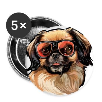 Pekingese, dog, sunglasses, summer, gift - Buttons large 2.2''/56 mm (5-pack) - white - Front