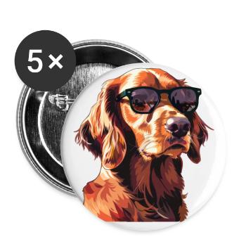 Irish Setter, Hund, Sonnenbrille, Sommer - Buttons groß 56 mm (5er Pack) - Weiß - Vorne