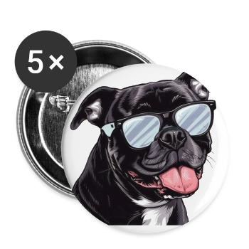 Staffordshire Bull Terrier, Dog, Sunglasses - Buttons large 2.2''/56 mm (5-pack) - white - Front