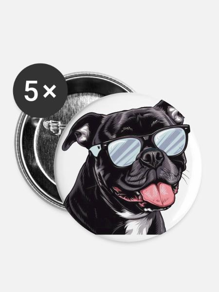 Staffordshire Bull Terrier, Dog, Sunglasses - Buttons large 2.2''/56 mm (5-pack) - white