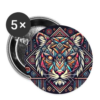 Tigre géométrique - Lot de 5 grands badges (56 mm) - blanc - Devant