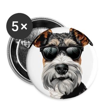 Fox Terrier à poil dur, Fox Terrier à poil dur, Chien - Lot de 5 grands badges (56 mm) - blanc - Devant