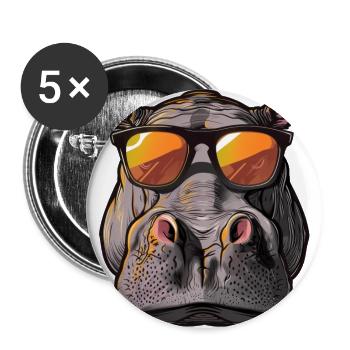 hippo, hippo, hippo, sunglasses, summer - Buttons large 2.2''/56 mm (5-pack) - white - Front