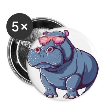 Hippo, Hippo, Hippo, Sunglasses, Summer - Buttons large 2.2''/56 mm (5-pack) - white - Front